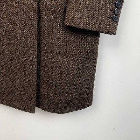 Mens Brown Wool Double-Breasted Overcoat With Fur Collar - Picture 5 of 8